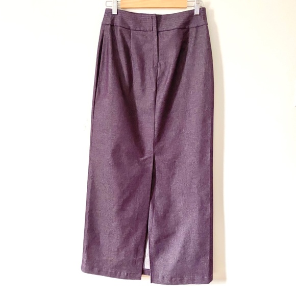 1980’s Long Purple Denim Skirt, Cotton Maxi Modest Slim Skirt with Slit R W & Co - Picture 2 of 9